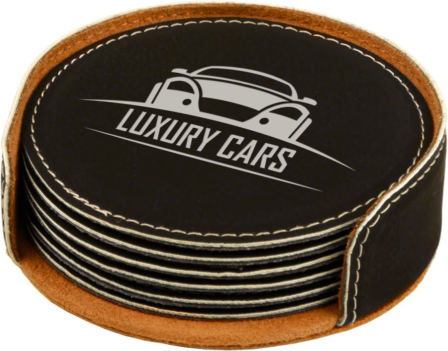 4" Round Laserable Leatherette 6 - Coaster Set - JDS
