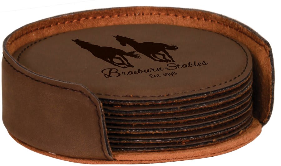 4" Round Laserable Leatherette 6 - Coaster Set - JDS