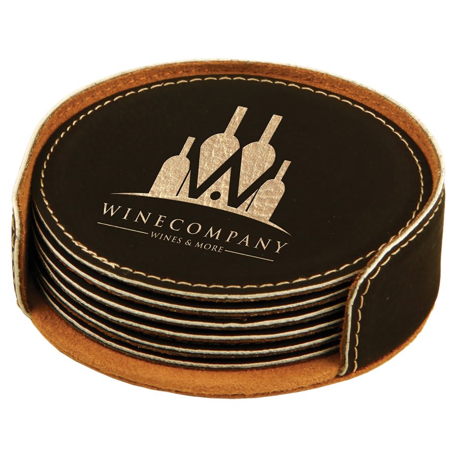 4" Round Laserable Leatherette 6 - Coaster Set - JDS