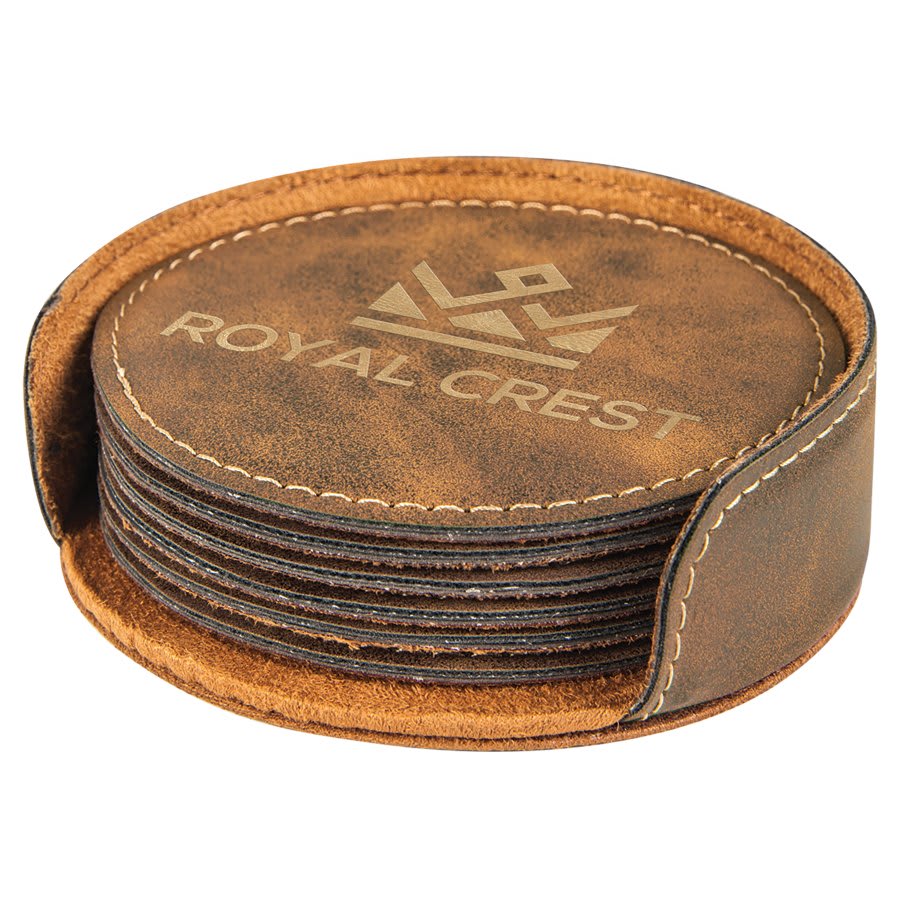 4" Round Laserable Leatherette 6 - Coaster Set - JDS