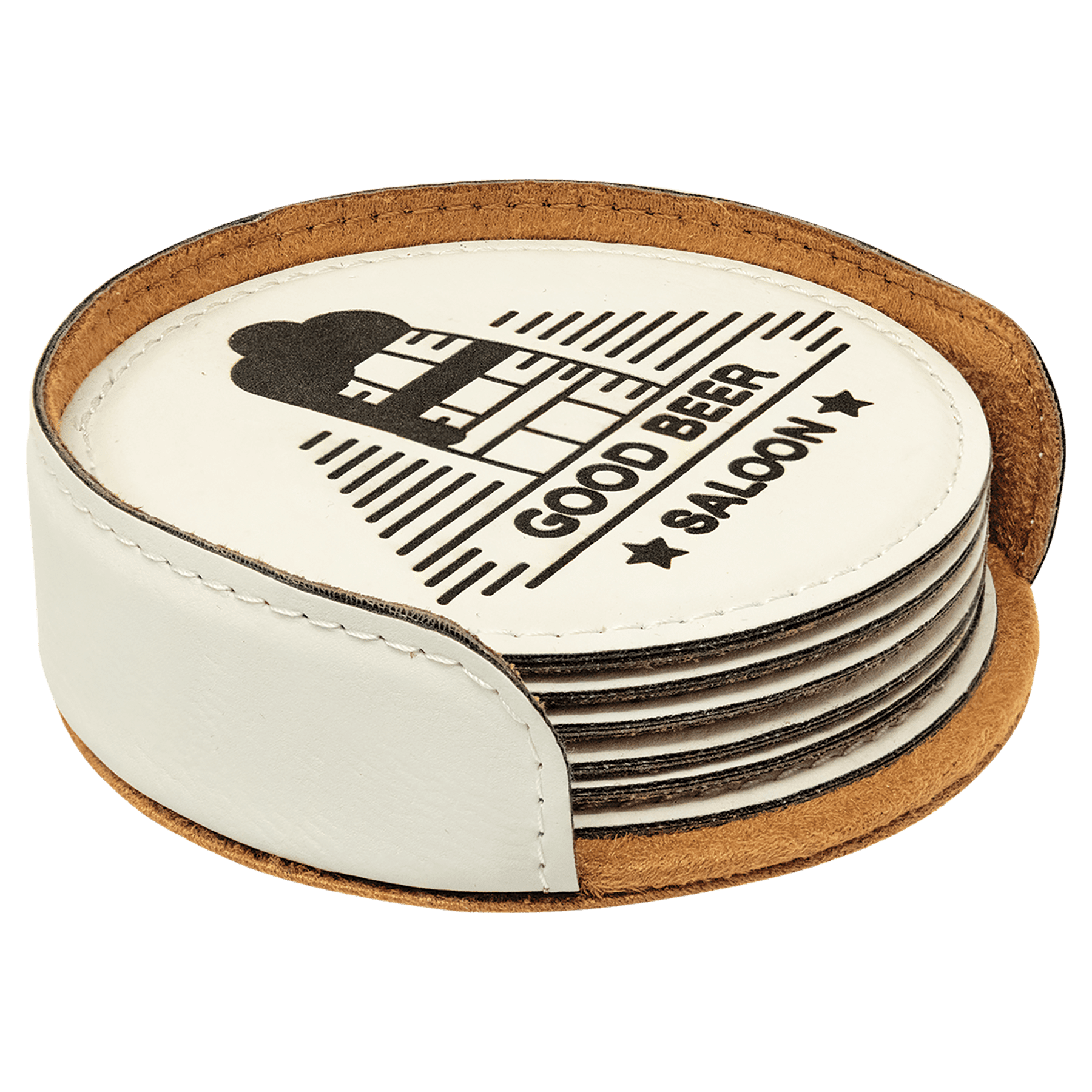 4" Round Laserable Leatherette 6 - Coaster Set - JDS