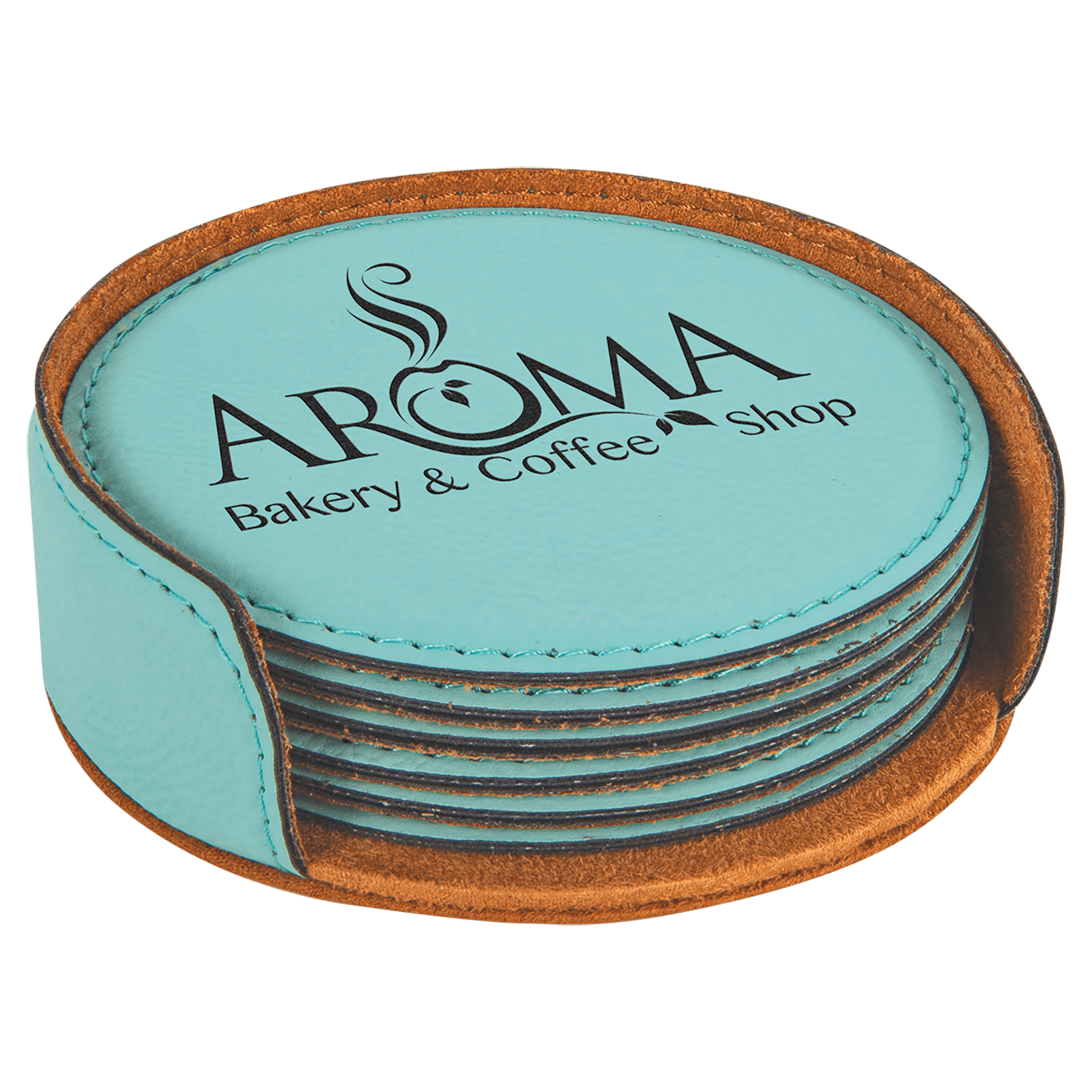 4" Round Laserable Leatherette 6 - Coaster Set - JDS