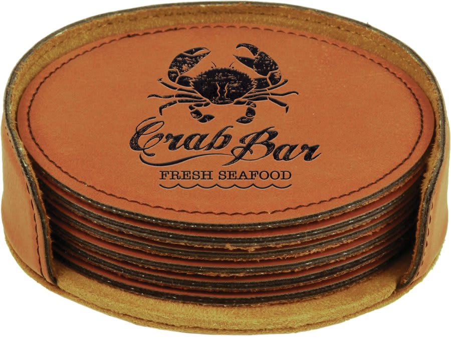 4" Round Laserable Leatherette 6 - Coaster Set - JDS