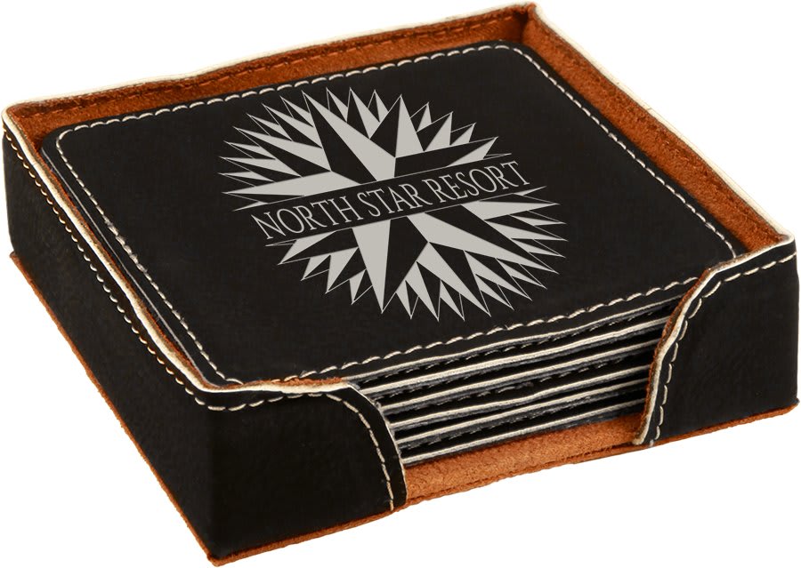 4" x 4" Square Laserable Leatherette 6 - Coaster Set - JDS
