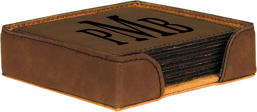 4" x 4" Square Laserable Leatherette 6 - Coaster Set - JDS