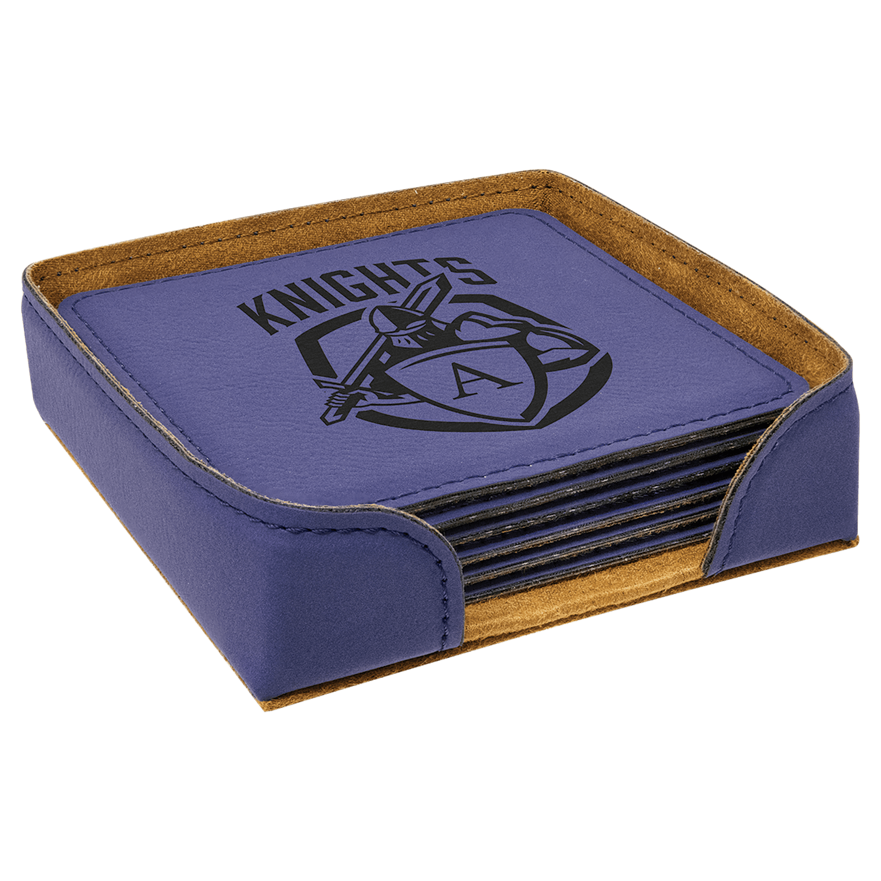 4" x 4" Square Laserable Leatherette 6 - Coaster Set - JDS