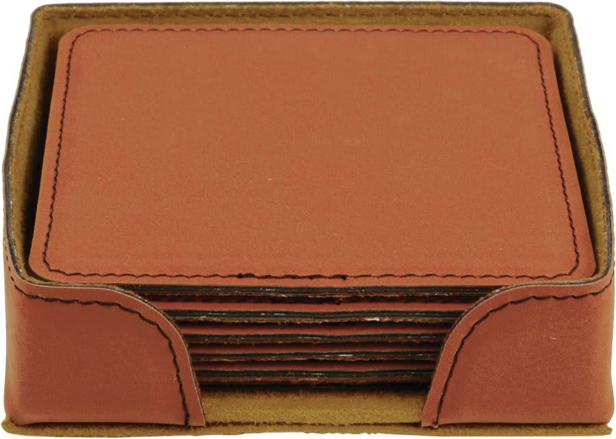 4" x 4" Square Laserable Leatherette 6 - Coaster Set - JDS