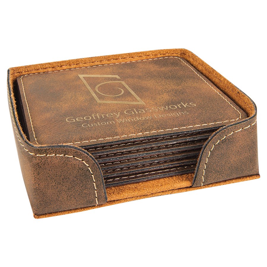 4" x 4" Square Laserable Leatherette 6 - Coaster Set - JDS