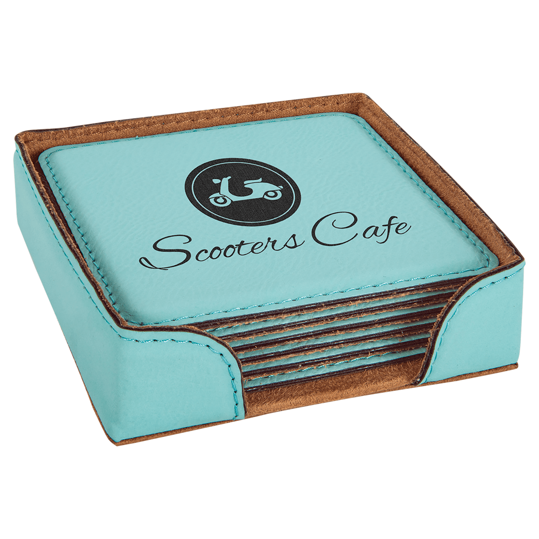 4" x 4" Square Laserable Leatherette 6 - Coaster Set - JDS