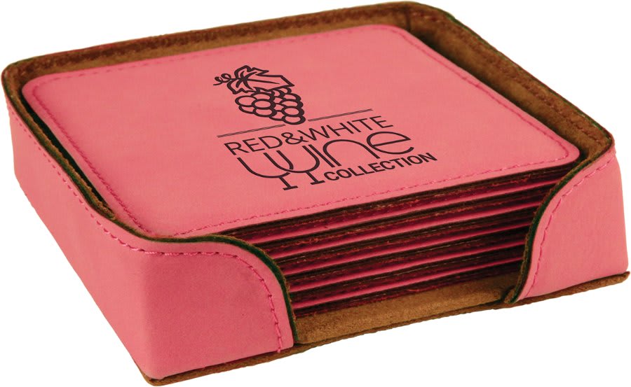 4" x 4" Square Laserable Leatherette 6 - Coaster Set - JDS