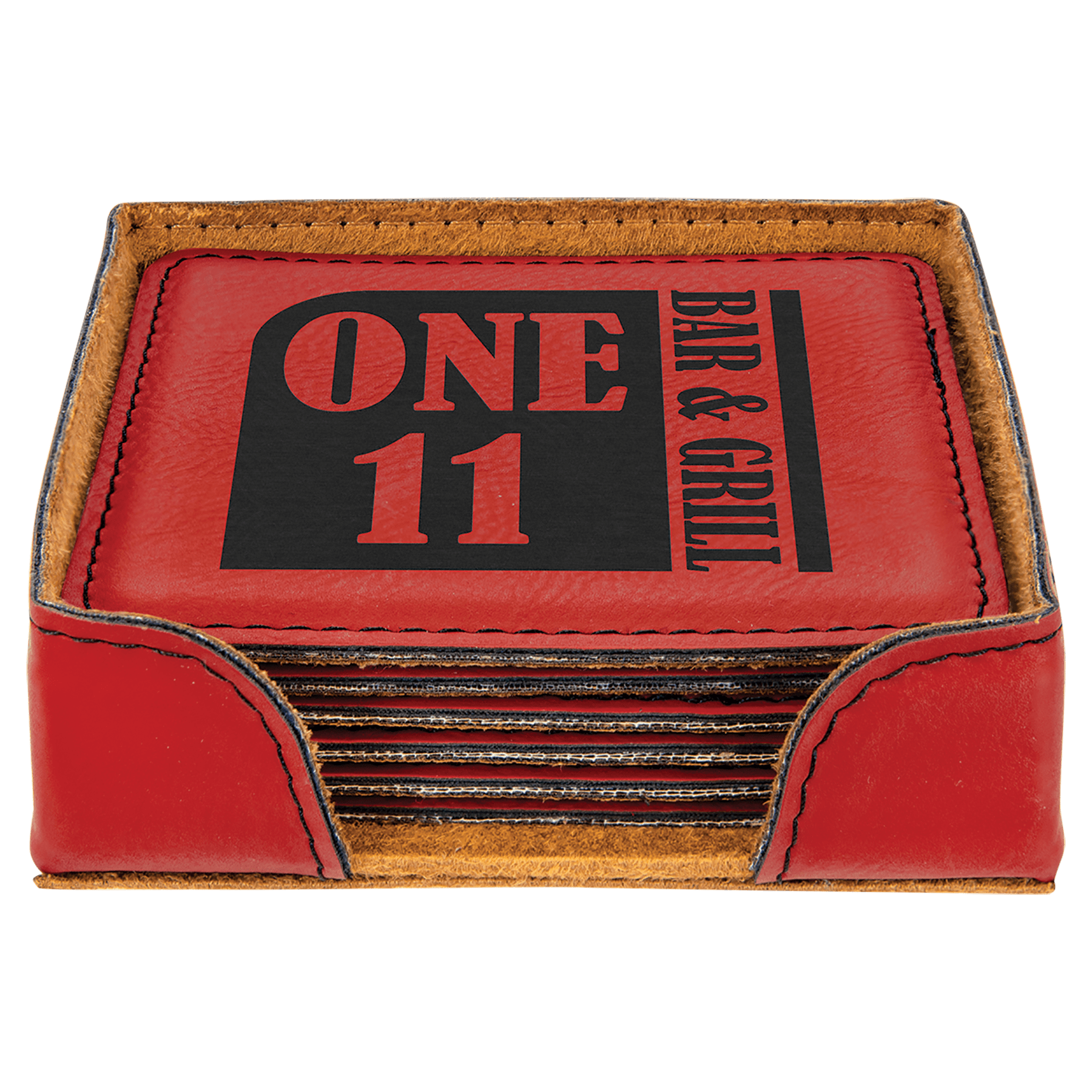 4" x 4" Square Laserable Leatherette 6 - Coaster Set - JDS