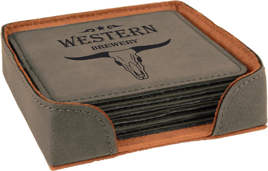 4" x 4" Square Laserable Leatherette 6 - Coaster Set - JDS
