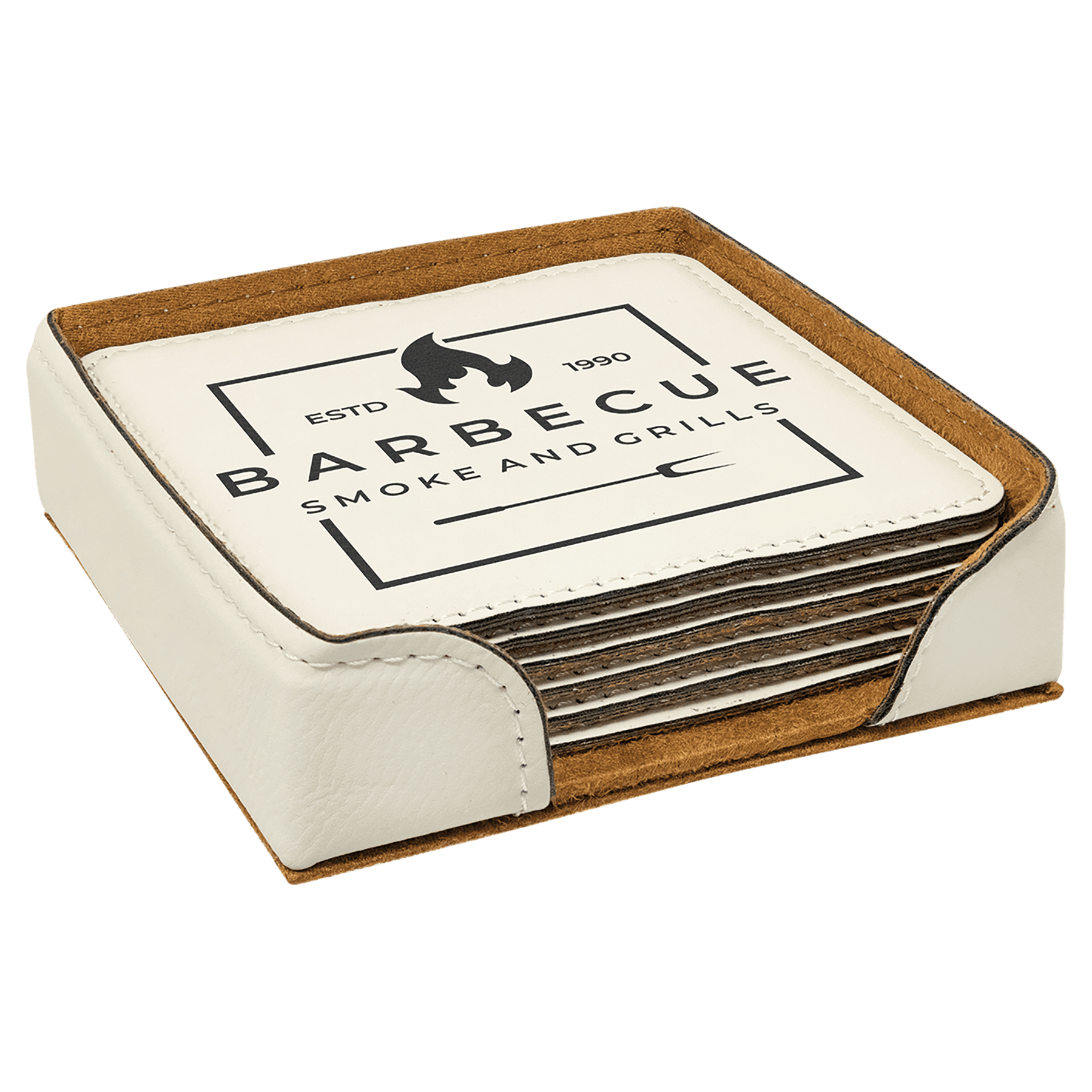 4" x 4" Square Laserable Leatherette 6 - Coaster Set - JDS