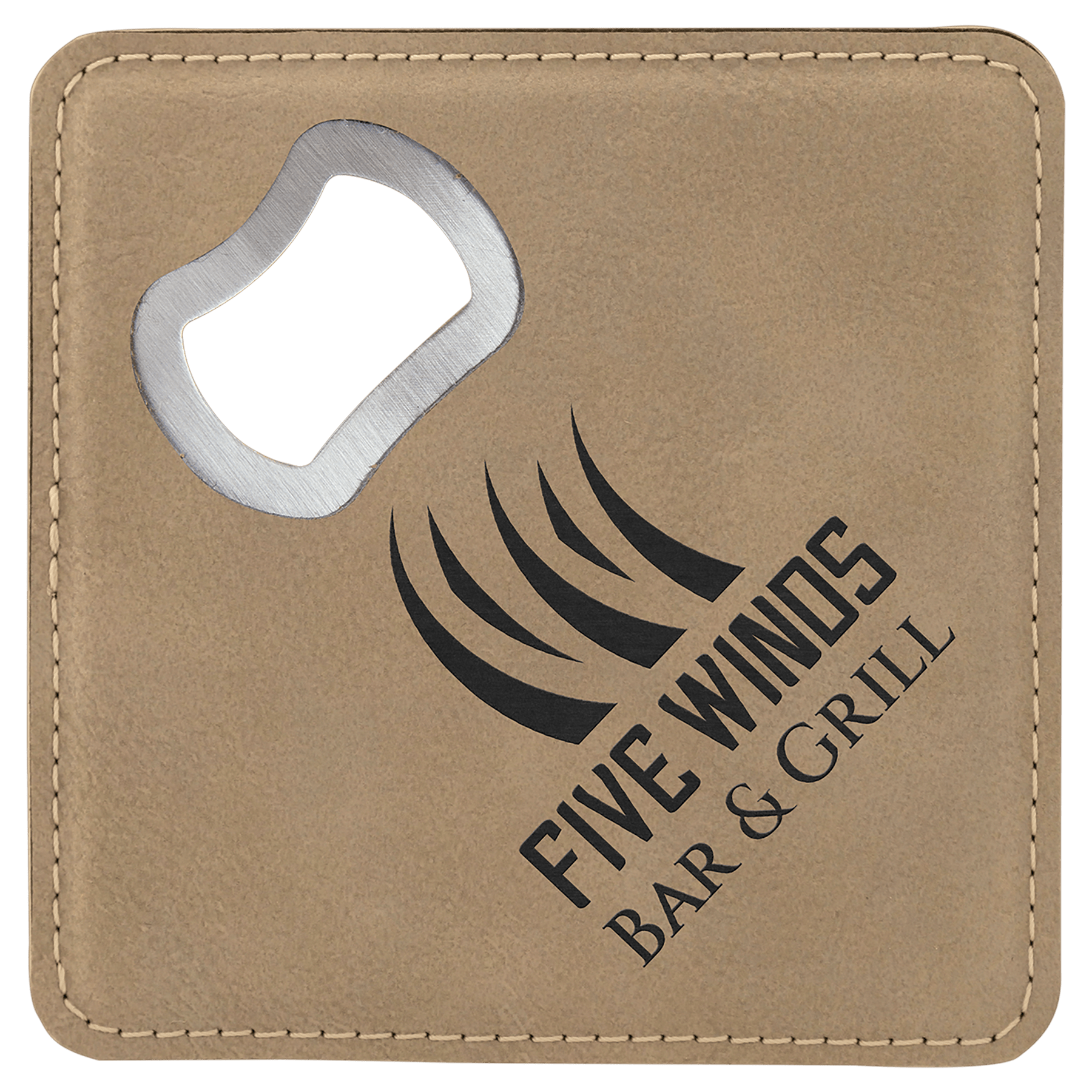 4" x 4" Square Laserable Leatherette Coaster with Bottle Opener - JDS