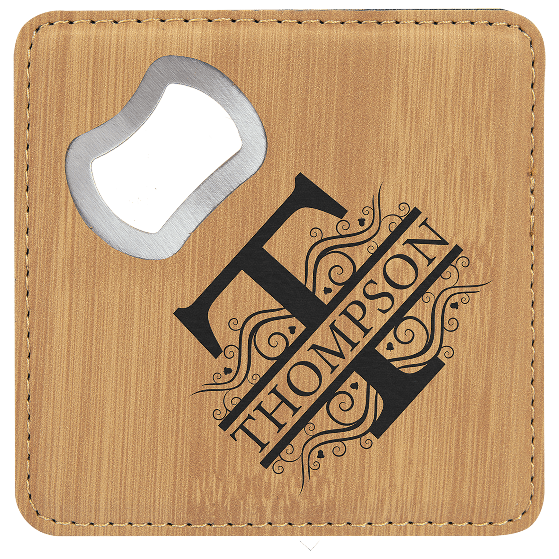 4" x 4" Square Laserable Leatherette Coaster with Bottle Opener - JDS