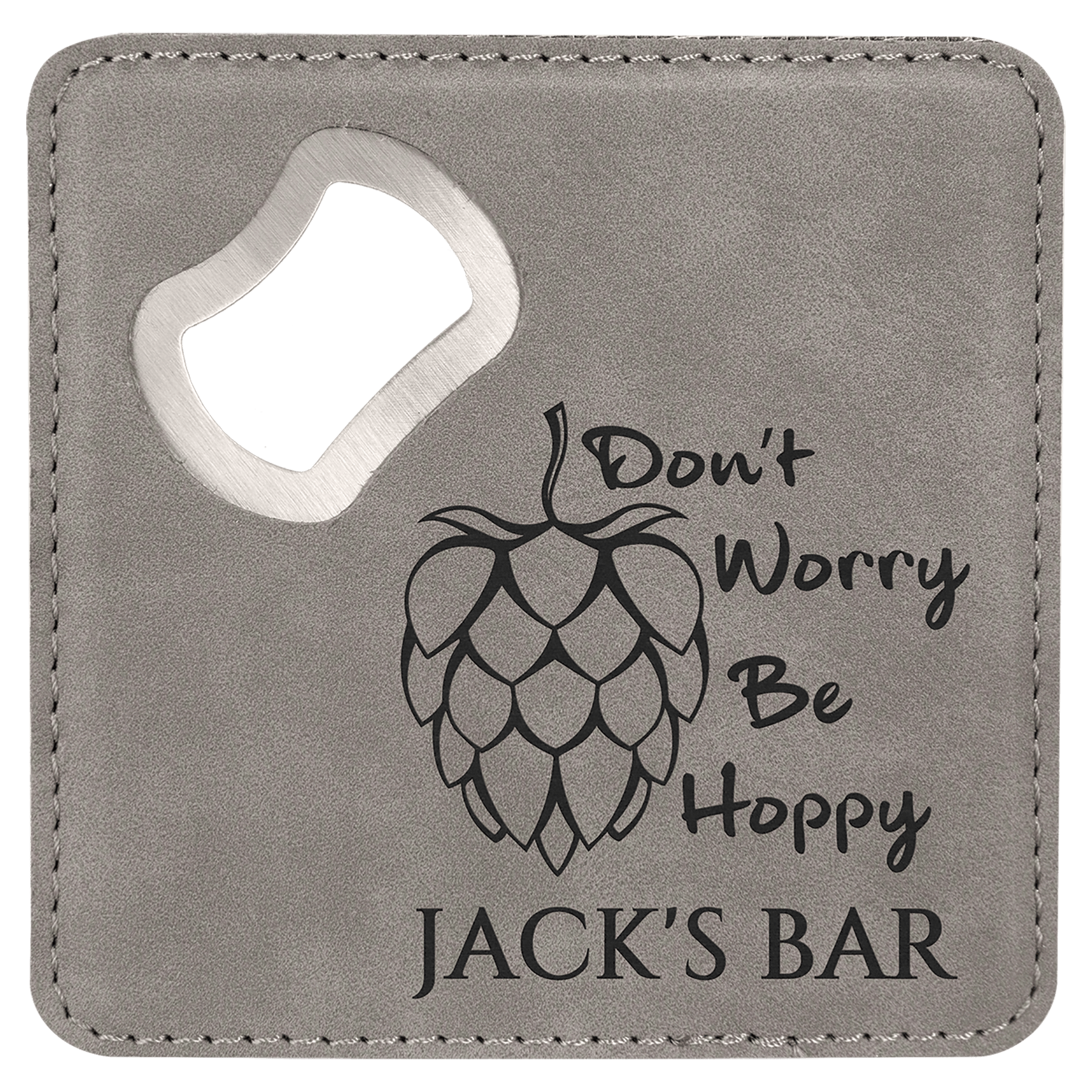 4" x 4" Square Laserable Leatherette Coaster with Bottle Opener - JDS