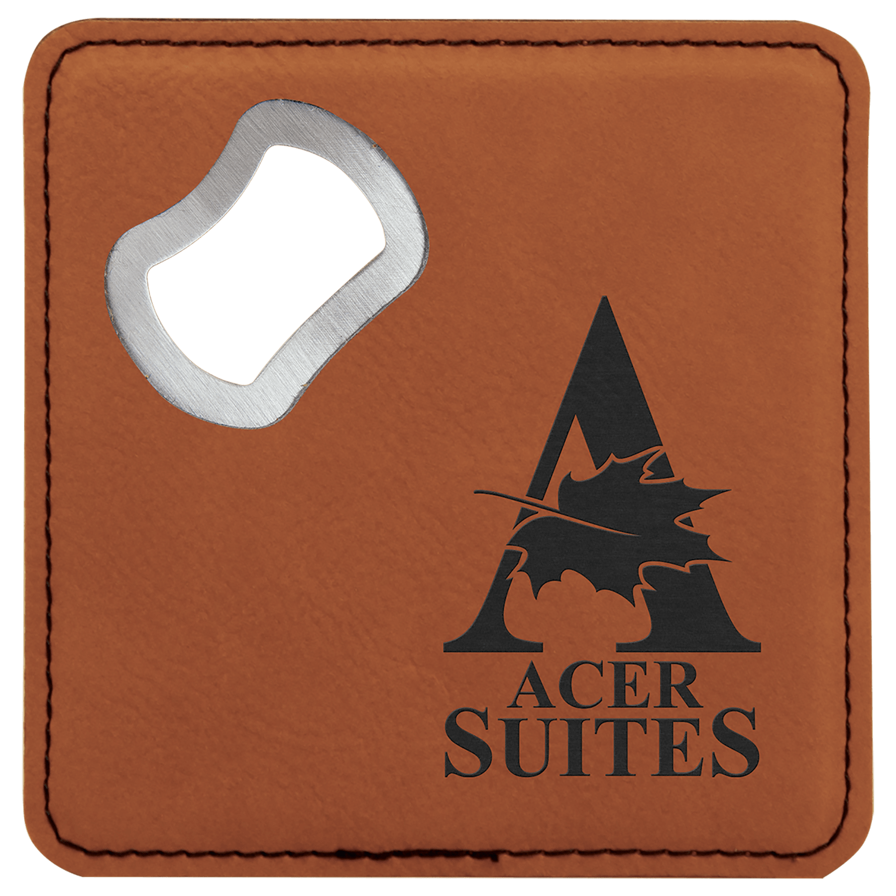 4" x 4" Square Laserable Leatherette Coaster with Bottle Opener - JDS