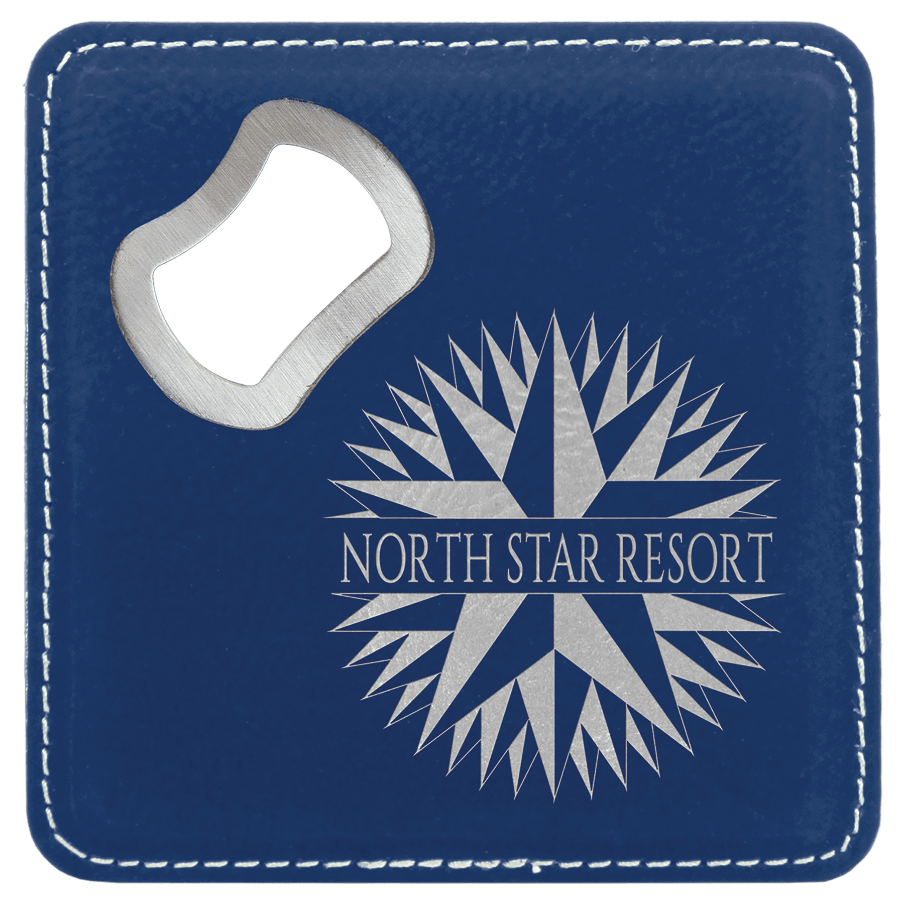 4" x 4" Square Laserable Leatherette Coaster with Bottle Opener - JDS