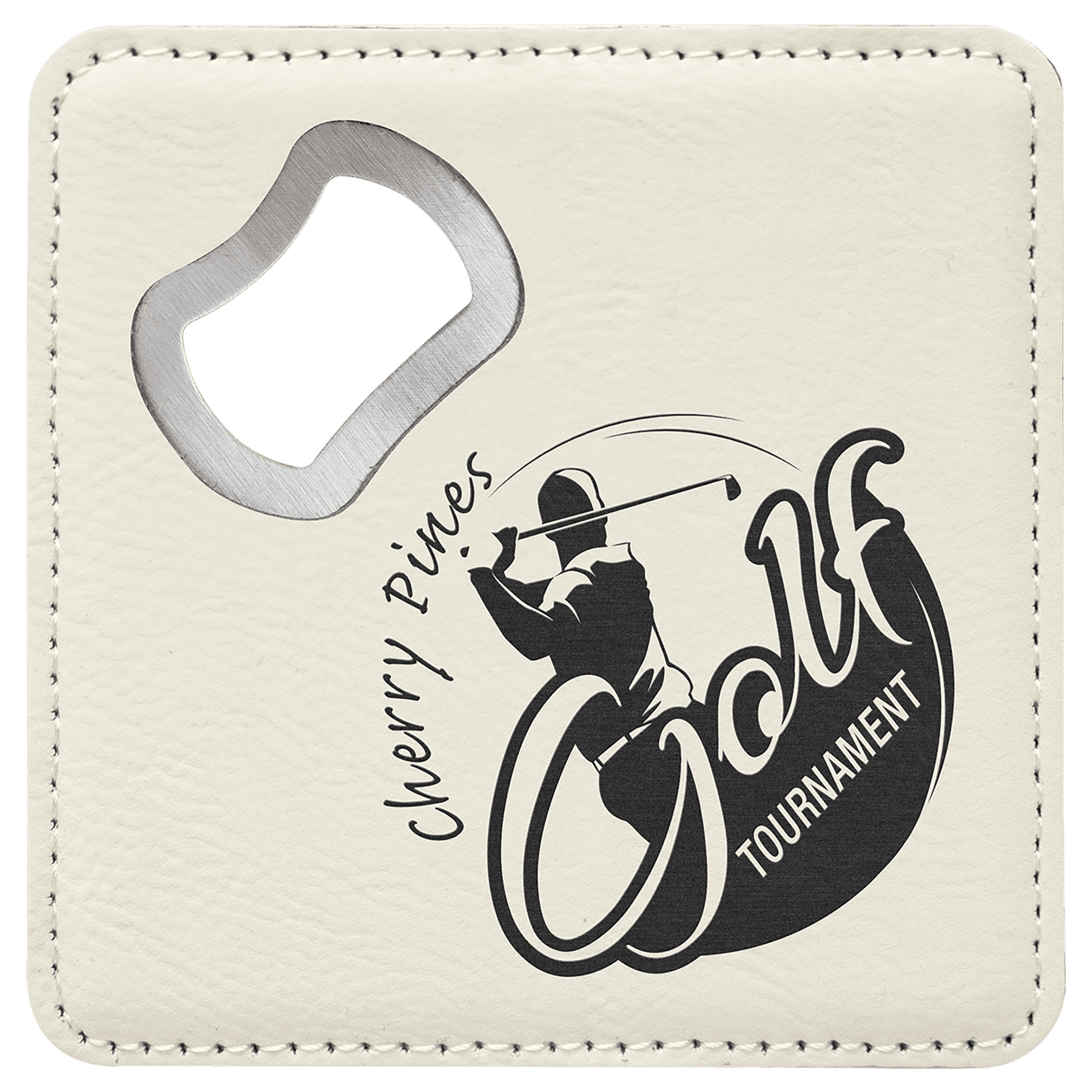 4" x 4" Square Laserable Leatherette Coaster with Bottle Opener - JDS