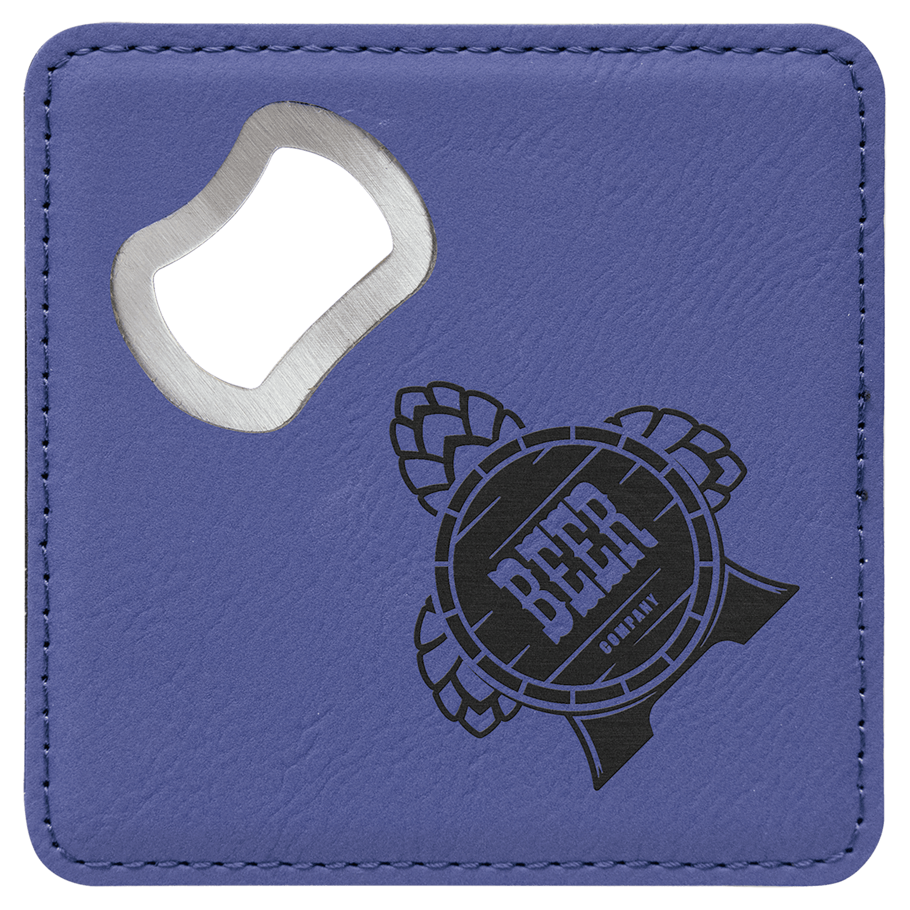 4" x 4" Square Laserable Leatherette Coaster with Bottle Opener - JDS