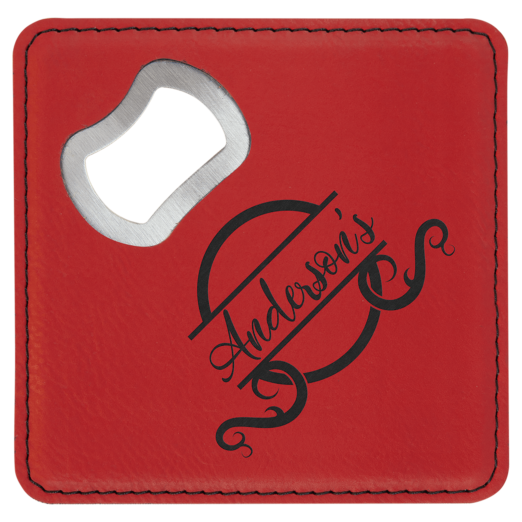 4" x 4" Square Laserable Leatherette Coaster with Bottle Opener - JDS