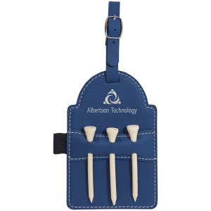5" x 3 1/4" Blue/Silver Laserable Leatherette Golf Bag Tag with 3 Wooden Tees - GFT2031 - Austin Print Co.