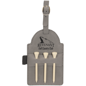 5" x 3 1/4" Gray Laserable Leatherette Golf Bag Tag with 3 Wooden Tees - GFT2027 - Austin Print Co.
