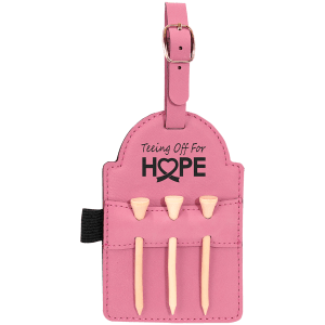 5" x 3 1/4" Pink Laserable Leatherette Golf Bag Tag with 3 Wooden Tees - GFT2028 - Austin Print Co.