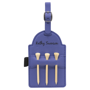 5" x 3 1/4" Purple Laserable Leatherette Golf Bag Tag with 3 Wooden Tees - GFT2034 - Austin Print Co.