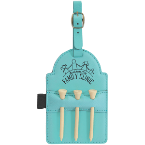 5" x 3 1/4" Teal Laserable Leatherette Golf Bag Tag with 3 Wooden Tees - GFT2030 - Austin Print Co.