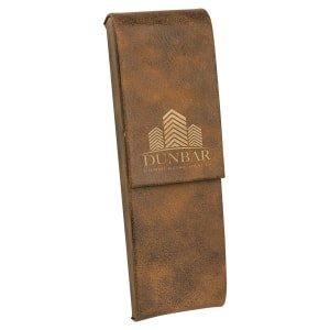 6 1/2" x 2" Rustic/Gold Laserable Leatherette Double Pen Case - CS131 - Austin Print Co.