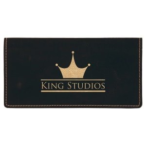 6 3/4" x 3 1/2" Black/Gold Laserable Leatherette Checkbook Cover - GFT323A - Austin Print Co.