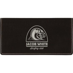 6 3/4" x 3 1/2" Black/Silver Laserable Leatherette Checkbook Cover - GFT329 - Austin Print Co.