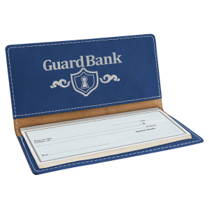 6 3/4" x 3 1/2" Blue/Silver Laserable Leatherette Checkbook Cover - GFT919 - Austin Print Co.