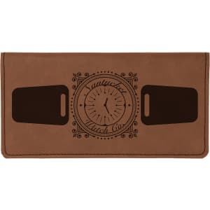 6 3/4" x 3 1/2" Dark Brown Laserable Leatherette Checkbook Cover - GFT322 - Austin Print Co.