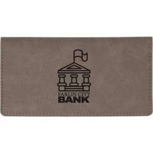 6 3/4" x 3 1/2" Gray Laserable Leatherette Checkbook Cover - GFT325 - Austin Print Co.