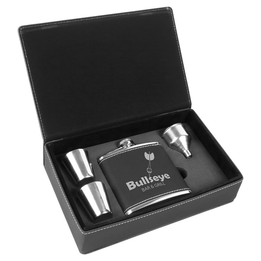6 oz. Laserable Leatherette Flask Gift Set - JDS