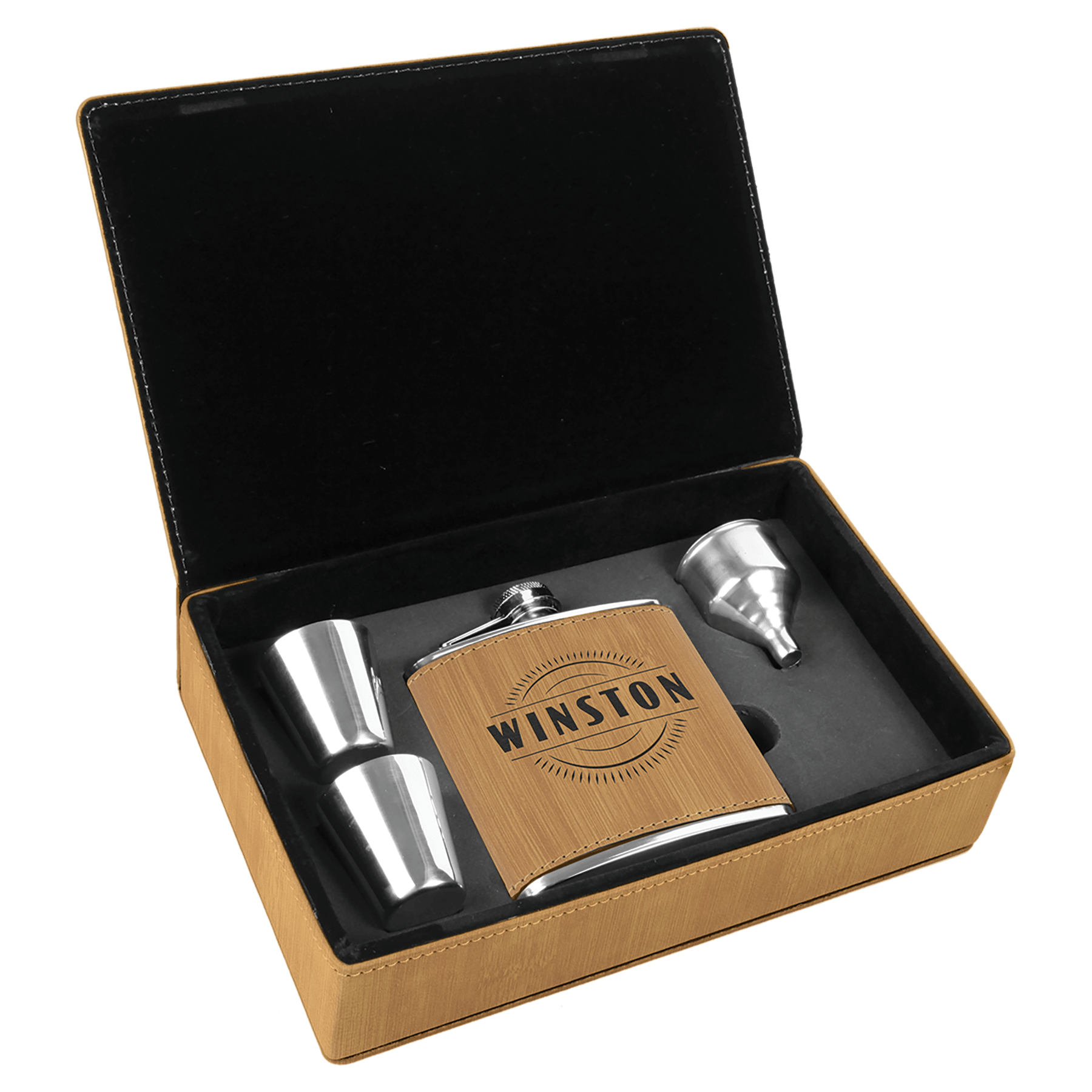 6 oz. Laserable Leatherette Flask Gift Set - JDS