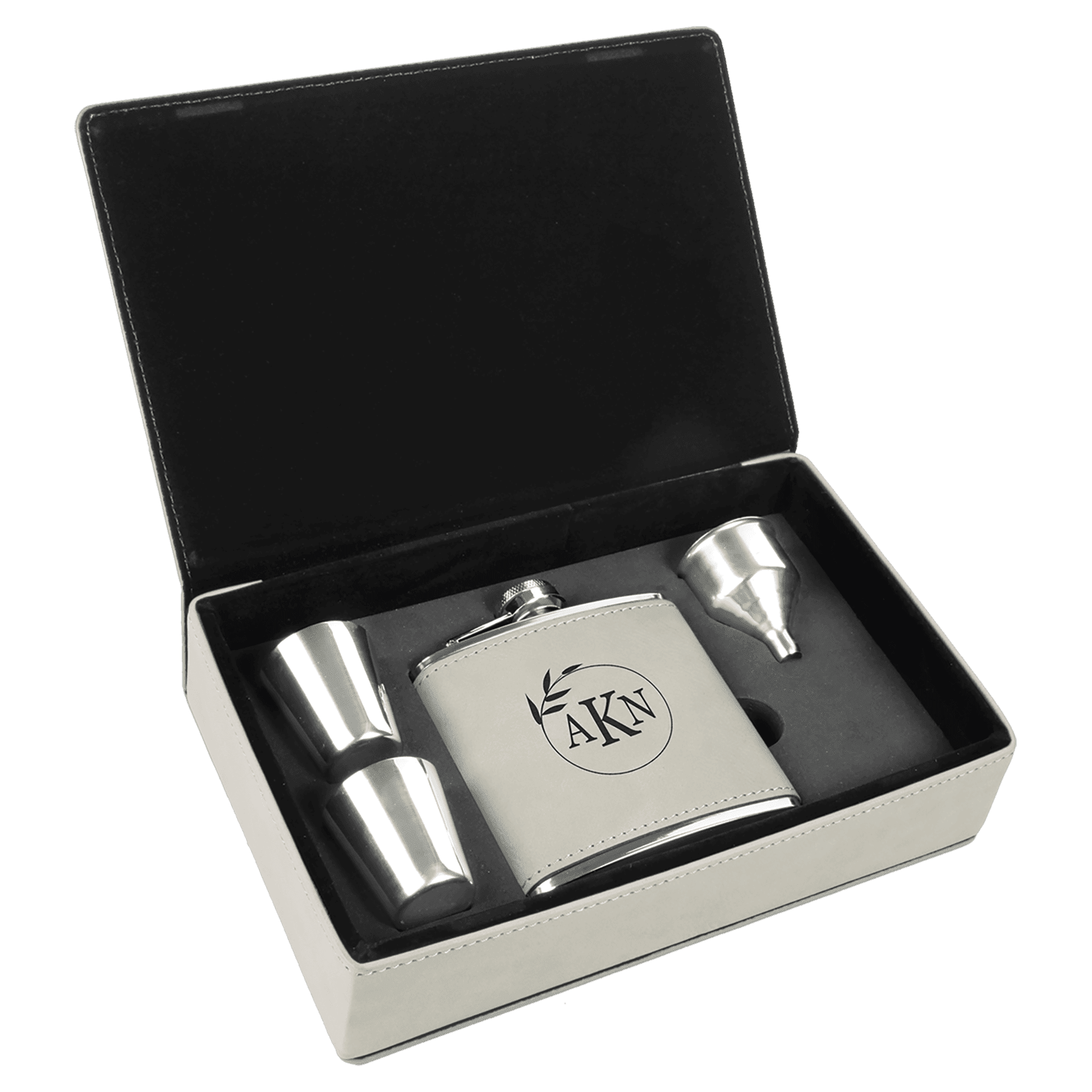 6 oz. Laserable Leatherette Flask Gift Set - JDS