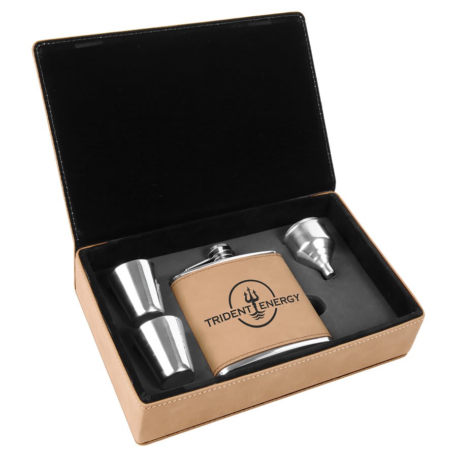 6 oz. Laserable Leatherette Flask Gift Set - JDS