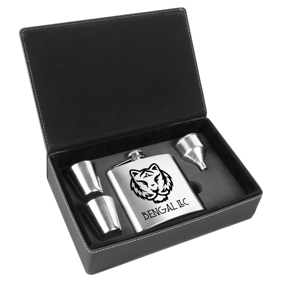 6 oz. Laserable Leatherette Flask Gift Set - JDS