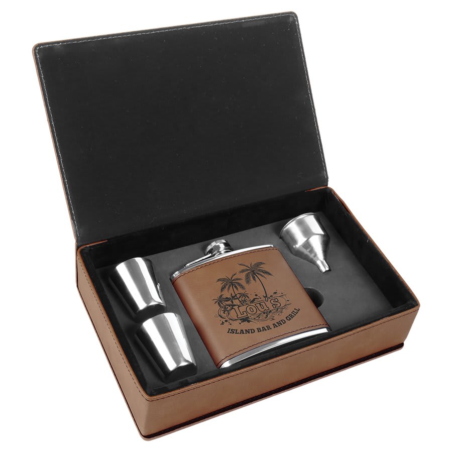 6 oz. Laserable Leatherette Flask Gift Set - JDS