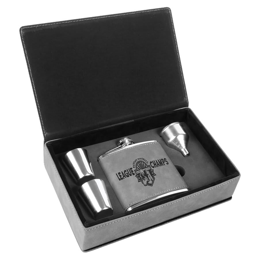 6 oz. Laserable Leatherette Flask Gift Set - JDS