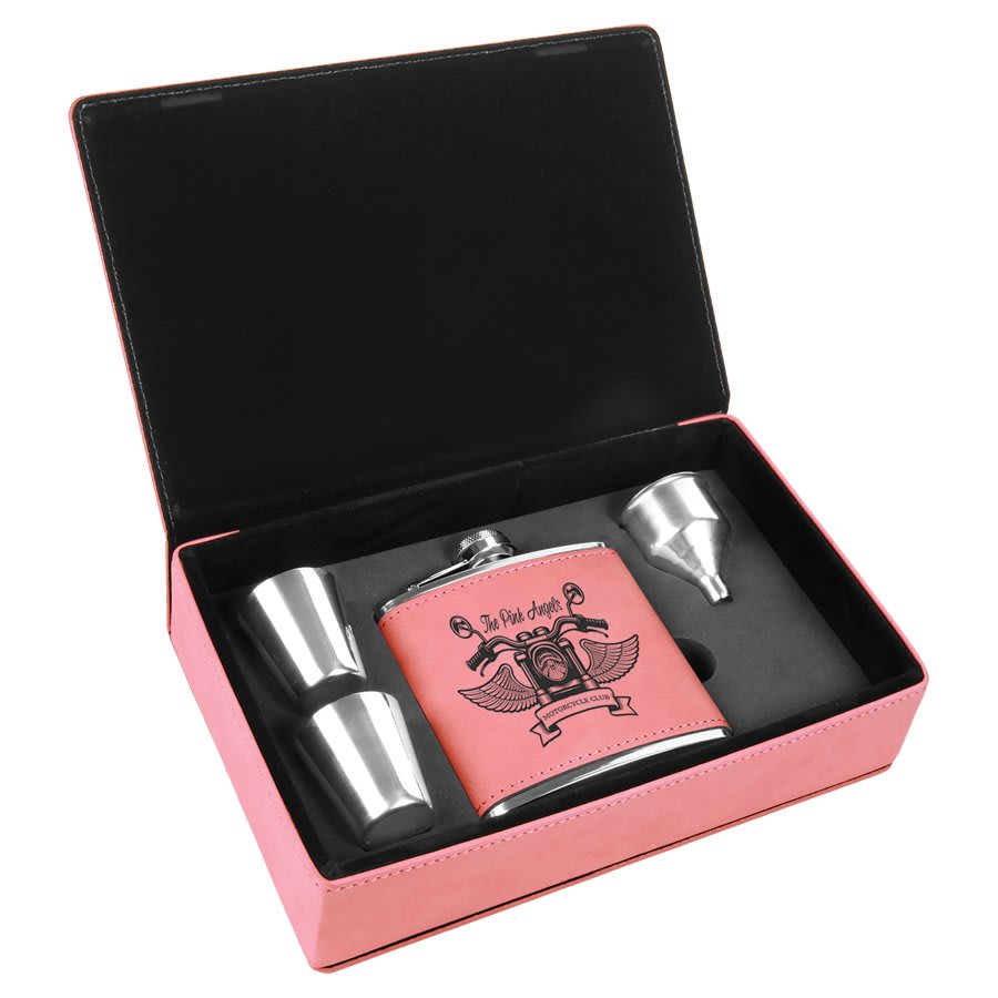 6 oz. Laserable Leatherette Flask Gift Set - JDS