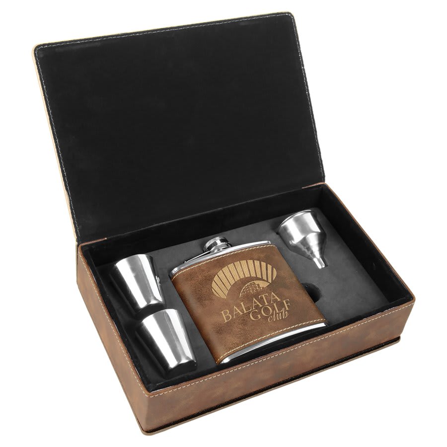 6 oz. Laserable Leatherette Flask Gift Set - JDS