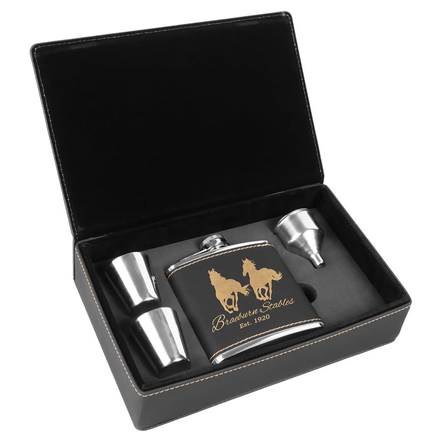 6 oz. Laserable Leatherette Flask Gift Set - JDS