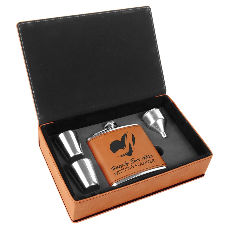 6 oz. Laserable Leatherette Flask Gift Set - JDS