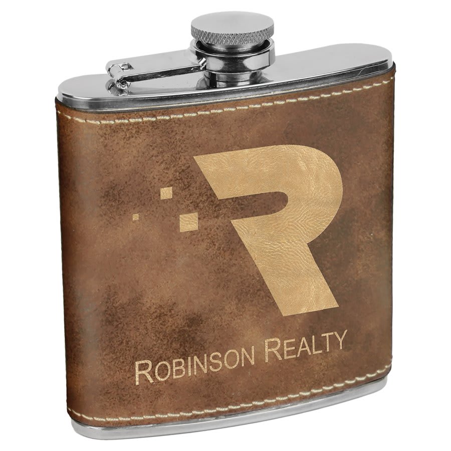 6 oz. Laserable Leatherette Stainless Steel Flask - JDS