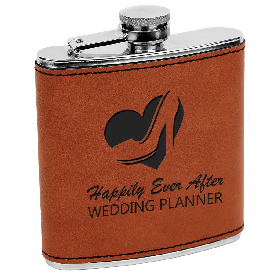 6 oz. Laserable Leatherette Stainless Steel Flask - JDS