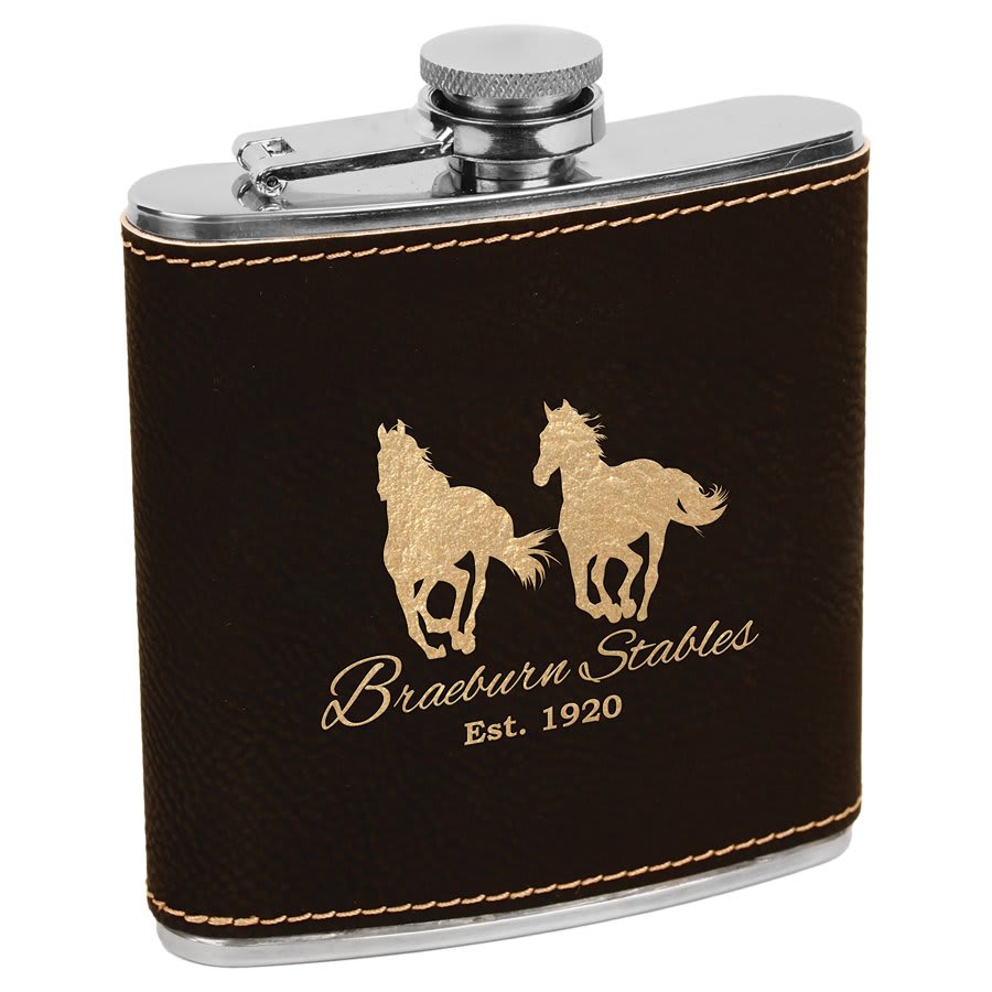 6 oz. Laserable Leatherette Stainless Steel Flask - JDS